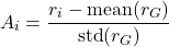 \[A_i = \frac{r_i - \text{mean}(r_G)}{\text{std}(r_G)}\]