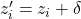 z_i' = z_i + \delta